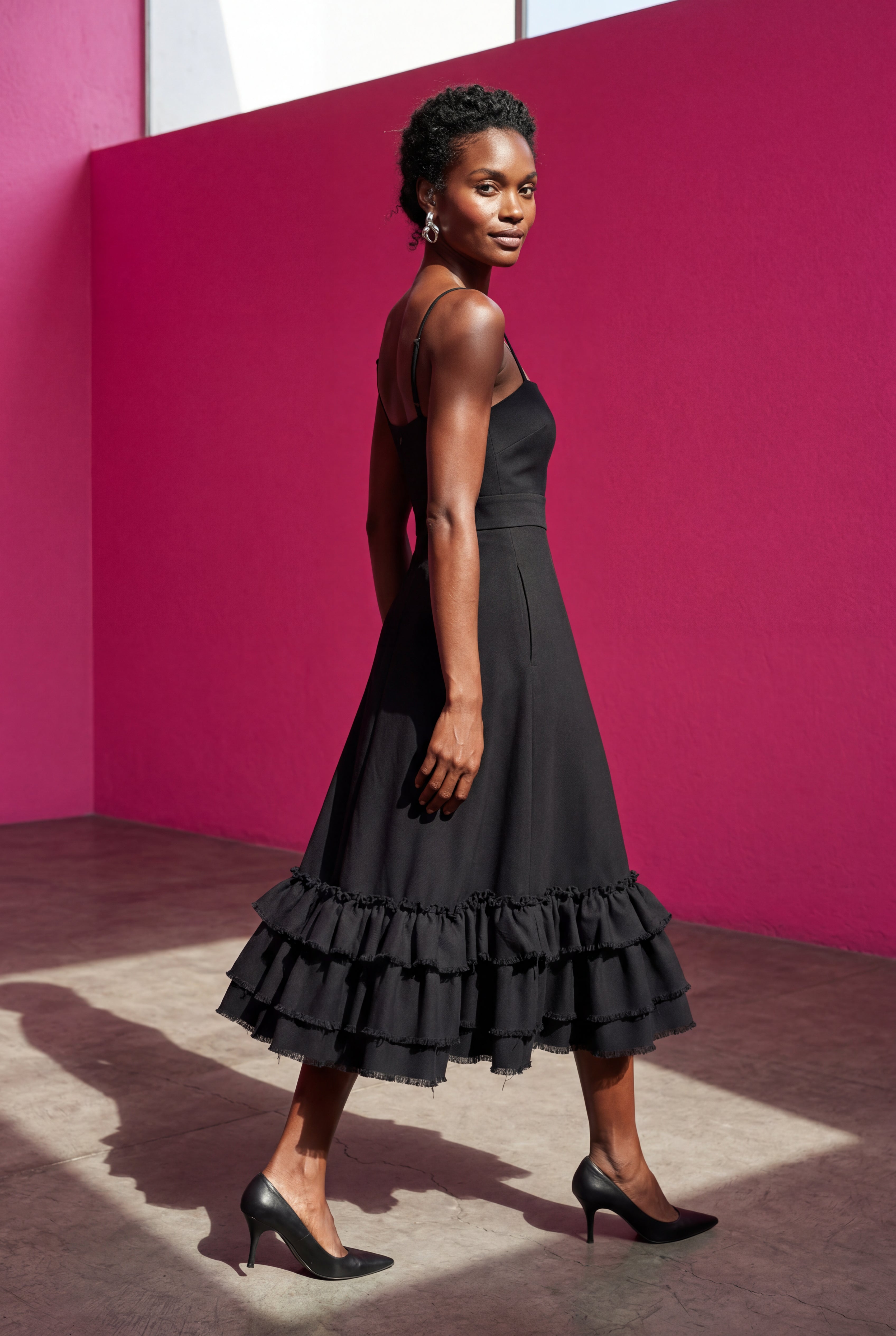 Elcevi | Ruffled Hem Fit and Flare Midi Dress For Women