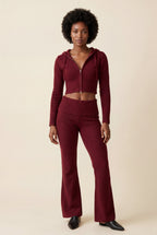 Lia | Ribbed Cropped Hoodie and Flared Pants Lounge Set