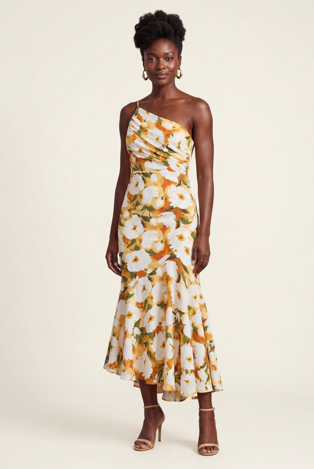 Alyssa | Asymmetrical One-shoulder Floral Print Midi Dress For Women