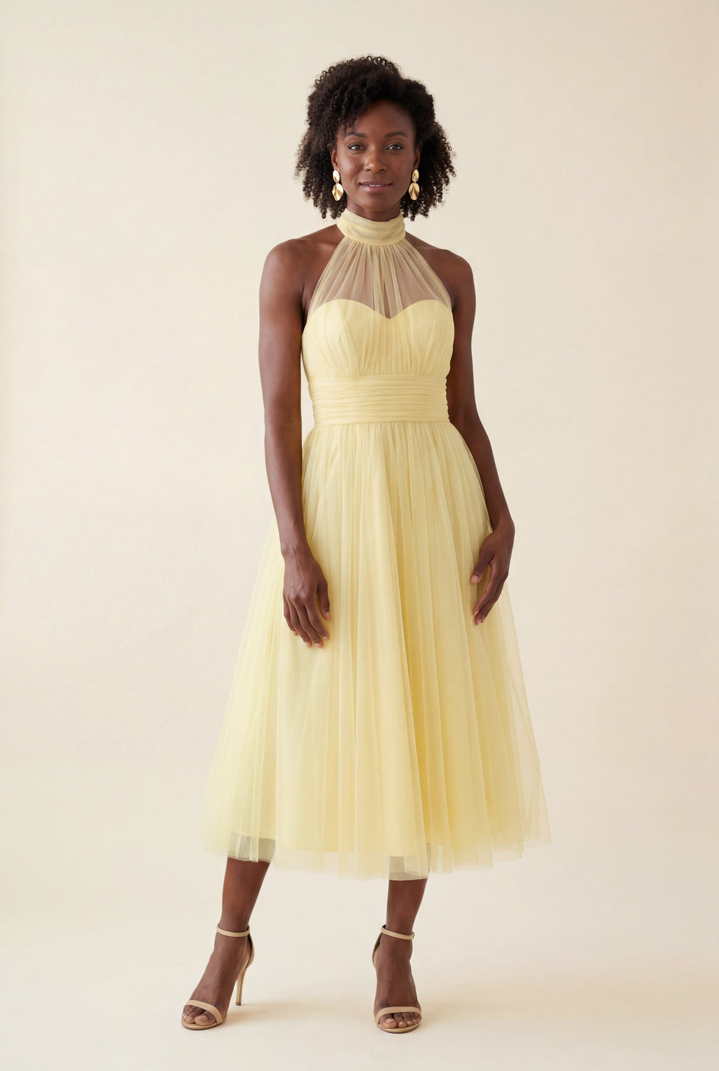 Alyssa | Pleated Halter Neck Midi Dress with Open Back Detail For Women