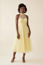 Alyssa | Pleated Halter Neck Midi Dress with Open Back Detail For Women