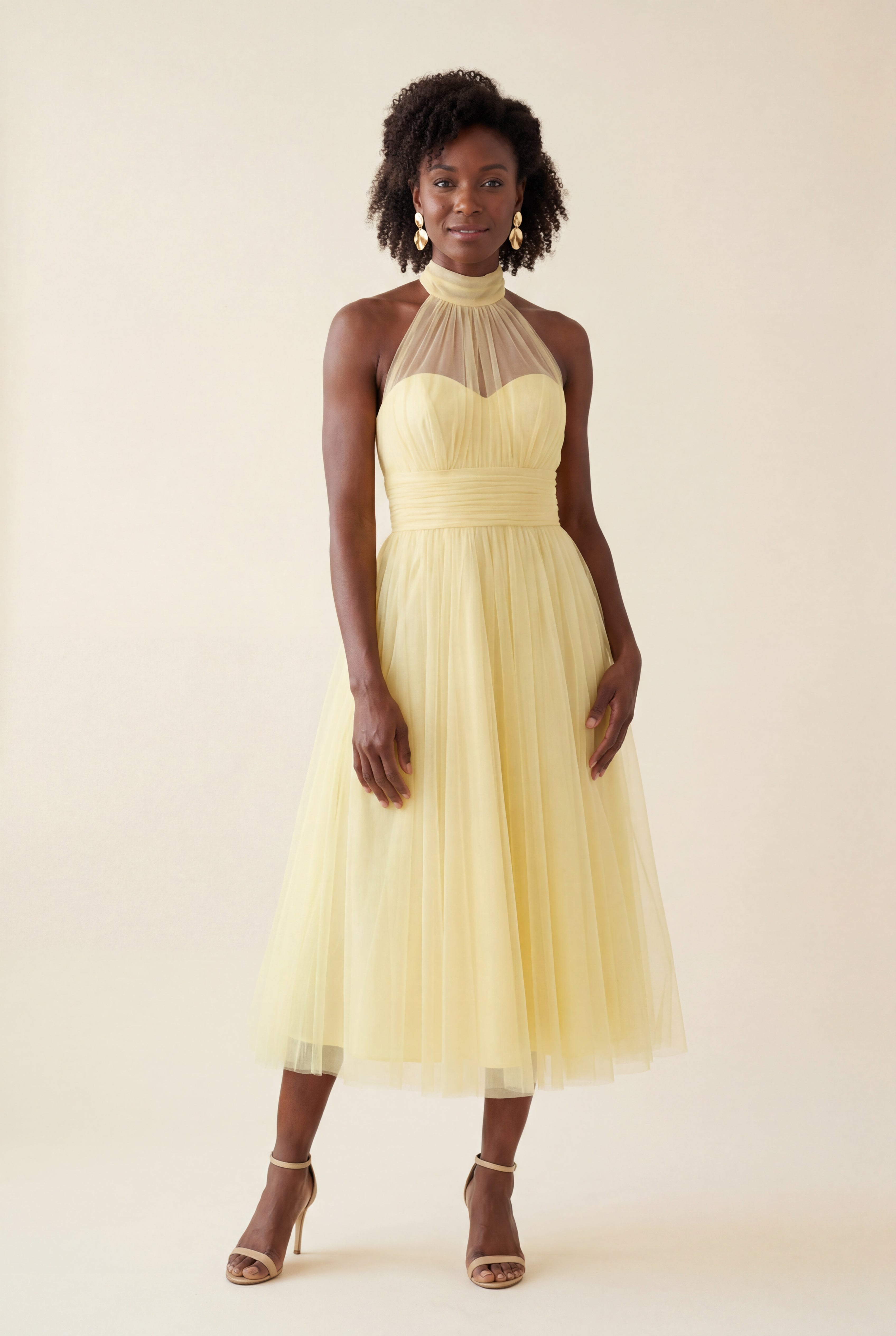 Alyssa | Pleated Halter Neck Midi Dress with Open Back Detail For Women