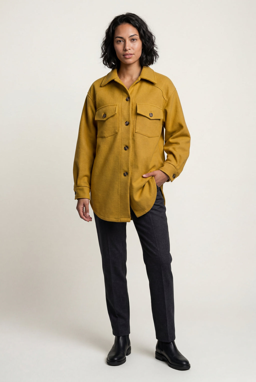 Relaxed Button-front Utility Jacket with Flap Pockets | Senna