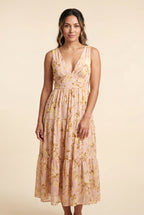 Elcevi | Tiered Floral Maxi Dress with Deep V-neckline For Women