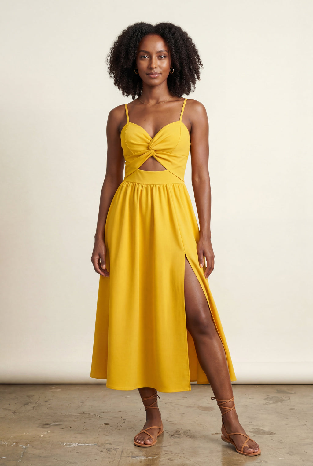 Elcevi | Twist-front Cutout Midi Dress with Side Slit For Women