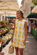 Alyssa | Yellow Floral Sleeveless A-line Mini Dress For Women