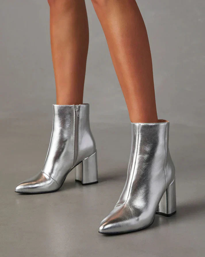 Eva | Metallic Block Heel Ankle Boots